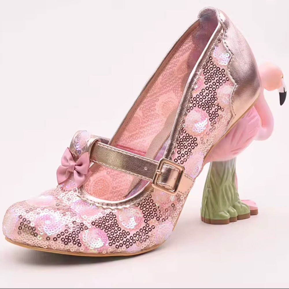 Pink Flamingo🦩and Exquisite Embroidery Custom High Heel Shoes EU40